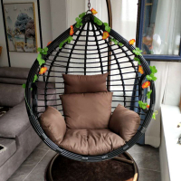 吊篮藤椅粗藤单双人阳台室内小摇篮椅子懒人家用网红秋千吊椅吊床定制 单人黑色粗腾带扶手