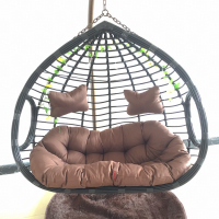 吊篮藤椅粗藤单双人阳台室内小摇篮椅子懒人家用网红秋千吊椅吊床定制 双人黑色粗腾带扶手