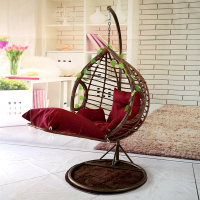 吊篮藤椅粗藤单双人阳台室内小摇篮椅子懒人家用网红秋千吊椅吊床定制 单人咖啡色脚踏粗腾带扶手