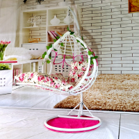 吊篮藤椅粗藤单双人阳台室内小摇篮椅子懒人家用网红秋千吊椅吊床定制 单人粉色爱心脚踏粗腾带扶手