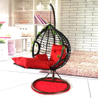 吊篮藤椅粗藤单双人阳台室内小摇篮椅子懒人家用网红秋千吊椅吊床定制 单人黑色脚踏粗腾带扶手