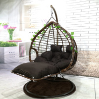 吊篮藤椅粗藤单双人阳台室内小摇篮椅子懒人家用网红秋千吊椅吊床定制 双人咖啡色脚踏粗腾带扶手