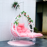 吊篮藤椅粗藤单双人阳台室内小摇篮椅子懒人家用网红秋千吊椅吊床定制 双人白色脚踏粗腾带扶手