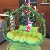 吊篮藤椅粗藤单双人阳台室内小摇篮椅子懒人家用网红秋千吊椅吊床定制 双人绿色粗腾带扶手