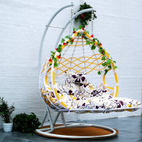 吊篮藤椅粗藤单双人阳台室内小摇篮椅子懒人家用网红秋千吊椅吊床定制 双杆双人黄色半白波浪脚踏