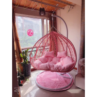 铁艺鸟巢吊椅吊兰藤椅吊篮秋千户外室内阳台懒人吊床躺椅摇椅定制 双人扶手粉色豪华加大版