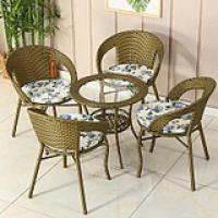 室外庭院藤椅三件套户外阳台小桌椅组合单人简约休闲椅子茶几腾椅定制 4椅1桌绿金送坐垫抱枕