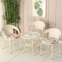 室外庭院藤椅三件套户外阳台小桌椅组合单人简约休闲椅子茶几腾椅定制 3椅1桌米白送坐垫抱枕