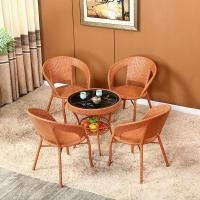 阳台小桌椅网红家用藤椅三件套户外茶几简约休闲桌椅组合一桌二椅定制 升级款原木黄一桌四椅不带礼品