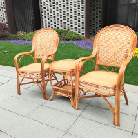 真藤椅 成人椅高靠背办公麻将椅定制 新品编编咖黄花边椅三件套