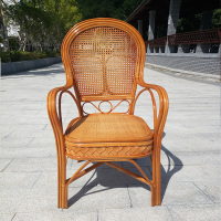 真藤椅 成人椅高靠背办公麻将椅定制 新高档烤油漆咖黄色