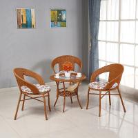 藤椅三件套藤编阳台桌椅户外休闲简约座椅靠背餐椅单人小腾椅茶几定制 三椅一桌(仿古黄)送垫布抱枕