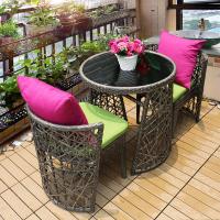 阳台小桌椅网红藤椅三件套组合茶桌家用户外休闲靠背椅一桌两椅定制 尊享款工程钢框架65直径桌(灰色送坐靠垫.