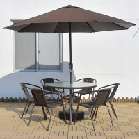 户外藤编桌椅组合五件套休闲家具休闲阳台户外庭院室外藤椅定制 105组装水纹圆桌+6椅(塑板)+伞+伞座