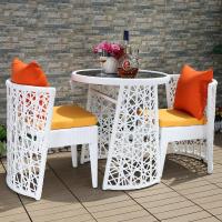 阳台小桌椅网红藤椅三件套组合茶桌家用户外休闲靠背椅一桌两椅定制 尊享款工程钢框架65直径桌(白色送坐靠垫.