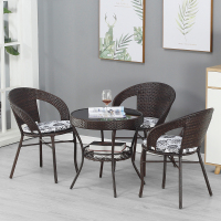 白色藤椅三件套藤编椅阳台喝茶桌椅PE仿藤椅客厅卧室休闲藤椅定制 咖啡色三椅一桌升级款坐垫抱枕