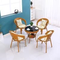 藤椅三件套阳台家用椅子小茶几组合简约休闲户外圆桌藤椅子靠背椅定制 双腿加固仿古黄一桌四椅
