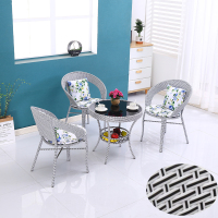 藤椅三件套阳台家用椅子小茶几组合简约休闲户外圆桌藤椅子靠背椅定制 双腿加固斑马色一桌三椅