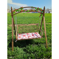 户外铁艺摇椅秋千椅阳台室内外庭院双人摇篮椅家用荡秋千吊椅吊床定制 升级版7号金色+花藤+坐垫+彩灯工具