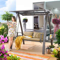 秋千户外庭院室外花园铝合金荡秋千吊椅藤椅家用摇椅吊床阳台秋千定制 双人位卡布奇诺碳钢秋千秋千太阳能带灯