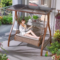 秋千户外庭院室外花园铝合金荡秋千吊椅藤椅家用摇椅吊床阳台秋千定制 双人位斯里兰卡藤编秋千PVC防雨阳光板