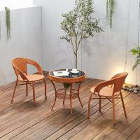 室外休闲户外庭院阳台小桌椅组合藤椅三件套单人简约茶几藤编靠背定制 2椅1桌棕红[坐垫抱枕]升级款