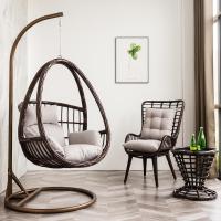 室内阳台摇篮椅庭院吊篮藤椅家用吊床鸟巢椅懒人摇椅秋千户外吊椅定制 吊椅+茶几+休闲椅三件套B款咖色
