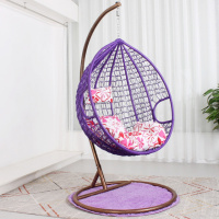 吊篮藤椅网红吊床室内家用单双人摇椅阳台吊兰鸟巢摇篮椅秋千吊椅定制 单人款有赠品(深紫色)