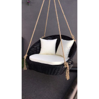 民宿网红秋千户外庭院家具藤编摇椅吊椅秋千阳台别墅悬挂休闲吊床定制 抖音网红单人吊椅黑色