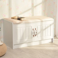 欧式进口家用寝室鞋柜可坐防尘收纳实木经济多功能小号鞋凳定制 白色柜体组装米色软包(宽100高43深33)