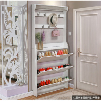 超薄鞋柜翻斗鞋柜白色带挂衣架17cm组装简约现代进厅柜鞋架鞋橱定制 长100*厚17*高208带衣架