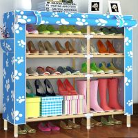 实木鞋柜鞋架布简易鞋架子不锈钢防尘放鞋架牛津布塑料多层鞋柜子定制 105cmQ4蓝脚丫