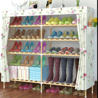 实木鞋柜鞋架布简易鞋架子不锈钢防尘放鞋架牛津布塑料多层鞋柜子定制 125cmQ5蔷薇花