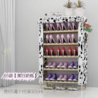 鞋架子简易家用经济型多层组装防尘牛津布实木口鞋柜鞋架带拉链定制 65款[黑白奶瓶]木隔层[加固型]鞋架