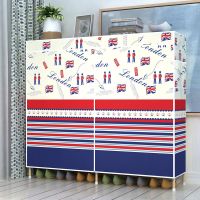 简易实木鞋架子家口防尘多层宿舍放鞋全封闭不锈钢木头鞋柜定制 02款超大号-英伦条纹[涤棉布]