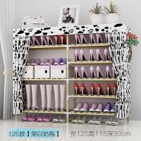 省空间实木简易多层鞋架经济型家用口鞋架子防尘组装宿舍布鞋柜定制 [黑白奶瓶][牛津布]1.25米[木隔层加固款]