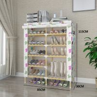 家用简易鞋架实木省空间经济型宿舍多层防尘鞋架子组装牛津布鞋柜定制 [多彩枫叶]牛津布0.85米[布隔层]特价清仓