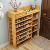 多层鞋架简易储物架家用收纳鞋柜创意放鞋架玄关口仿实木鞋架子定制 八层100CM红叶枫木色