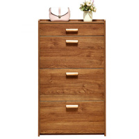 防尘超薄翻斗口鞋柜多功能家用小户型带挂衣架简易鞋架窄玄关柜定制 柚木色双层双抽90长24厚120高