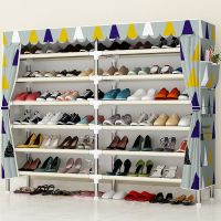 鞋架简易鞋柜收纳架加粗钢管大容量组合鞋架子多层防尘鞋柜收纳柜定制 双排6层几何物语组装