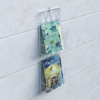 悬挂式书架墙壁杂志架简约客厅宿舍卫生间壁挂报刊架书报架报纸架定制 白色两层送粘钩