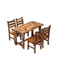 快餐桌椅组合实木饭店餐桌面馆餐桌饭桌烧烤小吃店酒吧碳化桌椅定制 60*60一桌2椅桌面3.8cm 默认尺寸