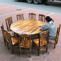 碳化实木饭桌椅组合圆形火锅店餐馆大排档农庄农家乐圆桌仿古定制 1.3米圆桌桌面厚度2.5cm
