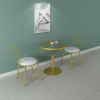 北欧阳台桌椅三件套猫咪心奶茶店桌椅组合休闲网红咖啡厅桌椅定制 金色一桌两椅