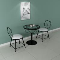 北欧阳台桌椅三件套猫咪心奶茶店桌椅组合休闲网红咖啡厅桌椅定制 黑色一桌两椅