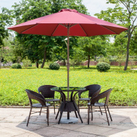 户外桌椅带太阳伞组合阳台咖啡厅庭院休闲室外遮阳伞藤桌椅套装定制 一桌四椅(80cm圆)+铁中柱伞