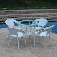 藤椅三件套阳台小桌椅现代简约庭院藤编圆茶几组合套装休闲户外椅定制 1桌2椅直径70[内玻璃优雅白]送坐垫