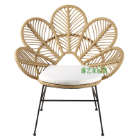 小户型阳台休闲椅子创意北欧藤编艺术民宿卧室小茶几组合简约桌椅定制 姜黄色