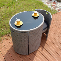 阳台小桌椅一桌两椅网红露凉台休闲可折叠靠窗组合藤椅家用三件套定制 椭圆形浅灰色9399送抱枕坐垫