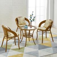 阳台桌椅 三件套户外休闲小藤椅茶几组合 欧式懒人沙发卧室藤椅定制 3椅1桌(帝王金)带坐垫抱枕
